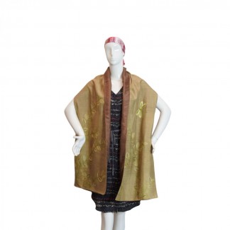 Silk scarf hand-embroidered with flower and leaf 40*200 cm-Model 5